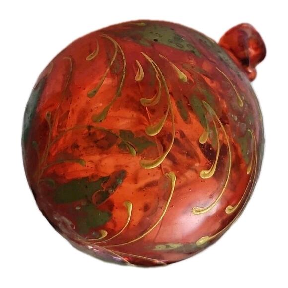 Hand Blown Art Glass Ball Orb 3" Red Ornament Sun Catcher Gold Painted - Picture 8 of 16